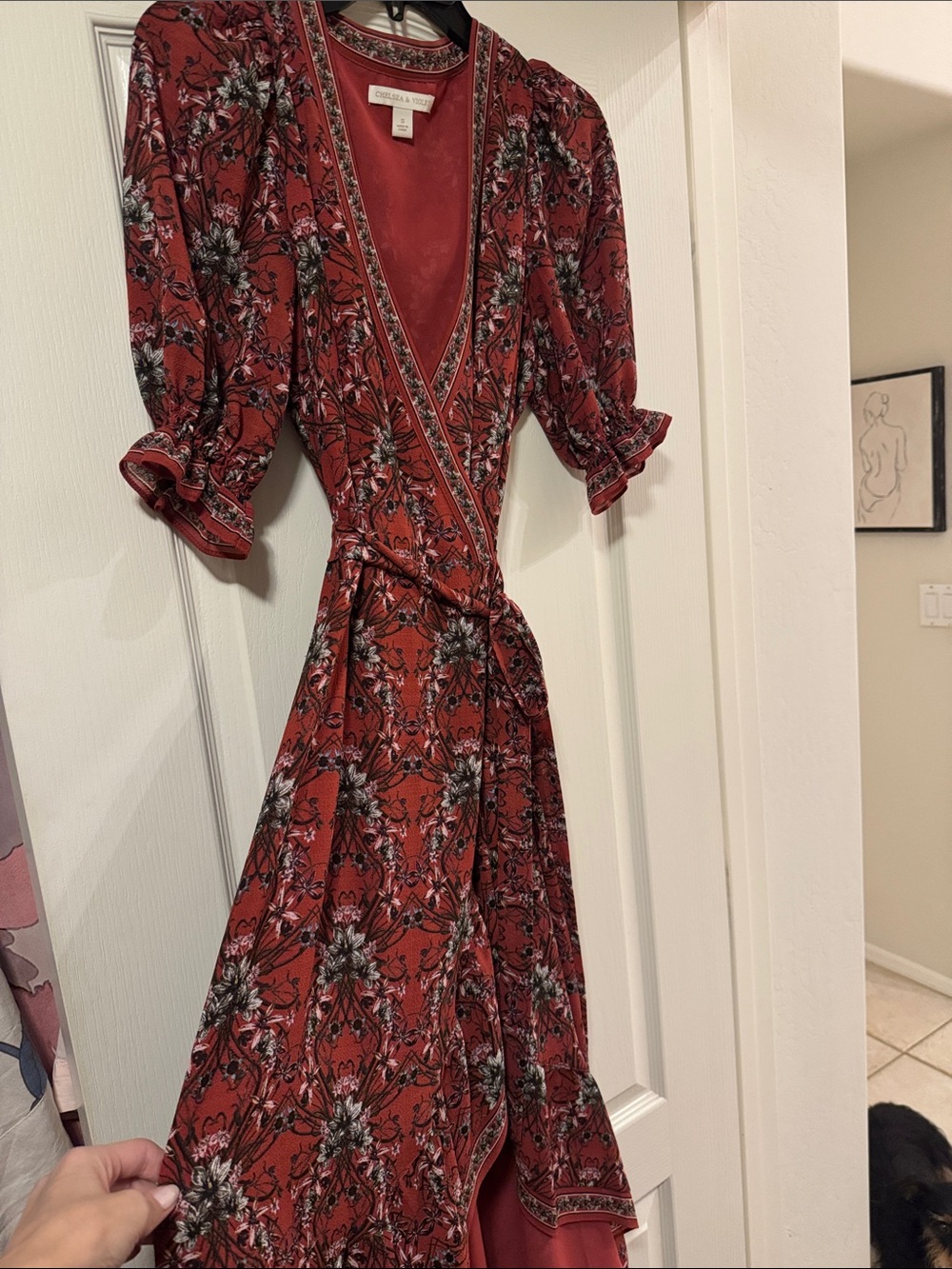 Chelsea & Violet Rust Red Floral Wrap Maxi Dress